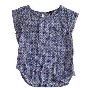 Willi Smith Boho Short Sleeve Pattern Blue Rayon Blouse